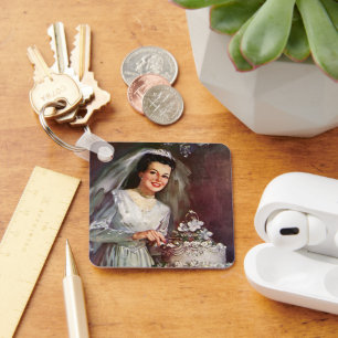 Vintage Wedding, Bride die de bruiloft pakt Sleutelhanger