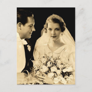Vintage Wedding Bride en Groom Briefkaart