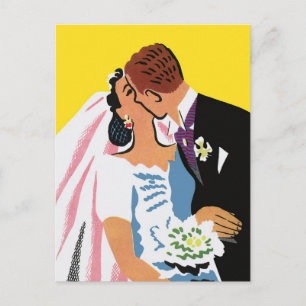 Vintage Wedding, Bride en Groom Passen getrouwd zo Briefkaart