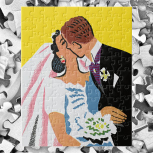 Vintage Wedding, Bride en Groom Passen getrouwd zo Legpuzzel
