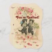 Vintage Wedding Cat Couple Soft Gold Invitation (Devant / Derrière)