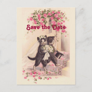 Vintage Wedding Cats Save the Date Briefkaart