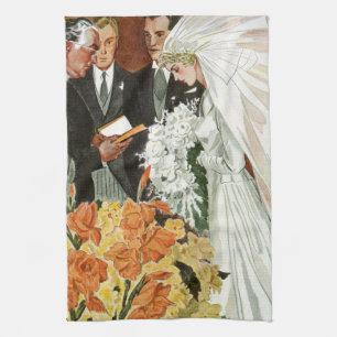 Vintage Wedding Ceremonie met Bride en Groom Theedoek