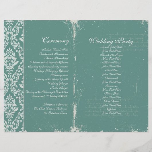 Vintage Wedding Ceremony Programme Turquoise (Devant)