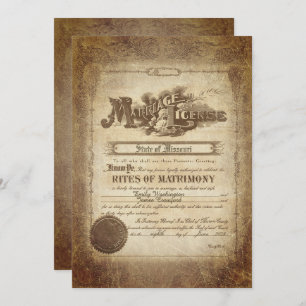 Vintage Wedding Certificate Invitation Kaart