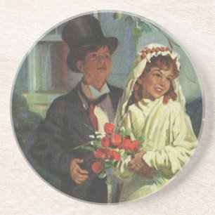 Vintage Wedding, Children Pretend Bride en Groom Zandsteen Onderzetter