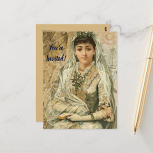 Vintage Wedding Day Bride in Veil en White Glove Briefkaart