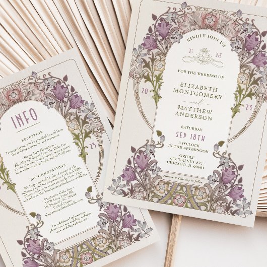 Vintage Wedding Invitation et Info Lavender