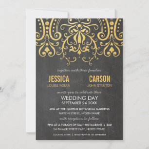 VINTAGE WEDDING INVITE Gold foil filigree damask Kaart