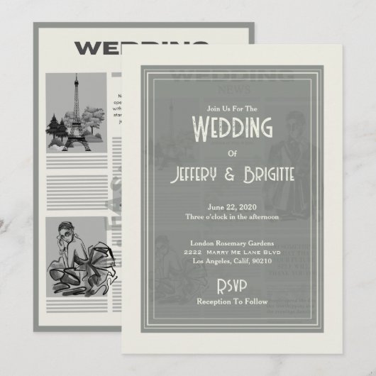 Vintage Wedding journal Invitation (Devant / Derrière)