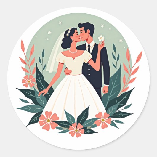 Vintage Wedding Kiss Sticker (Voorkant)