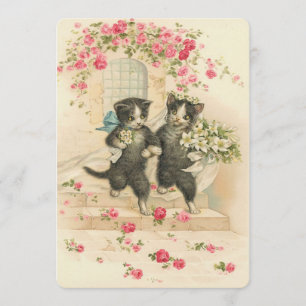 Vintage Wedding Kittens Kaart