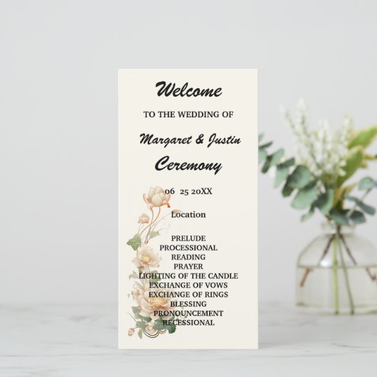 Vintage Wedding Lotus Flower Wedding Programme (Debout devant)