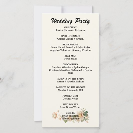 Vintage Wedding Lotus Flower Wedding Programme (Dos)