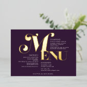 Vintage Wedding Menu Gold Plum Folie Uitnodiging (Staand Voorkant)