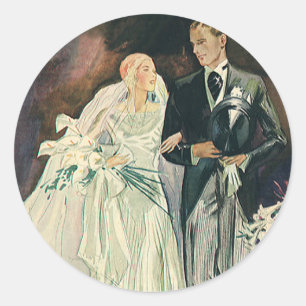 Vintage Wedding Passen getrouwd, Happy Bride en Go Ronde Sticker