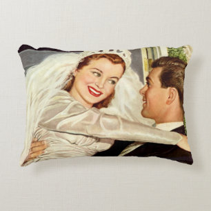 Vintage Wedding Passen getrouwd, Happy Bride en Gr Accent Kussen