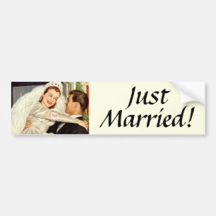 Vintage Wedding Passen getrouwd, Happy Bride en Gr Bumpersticker