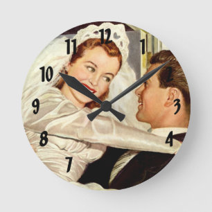 Vintage Wedding Passen getrouwd, Happy Bride en Gr Ronde Klok
