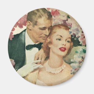 Vintage Wedding Portrait, Retro Bride en Groom Magneet
