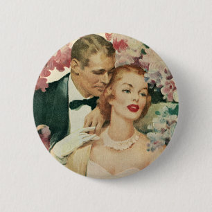 Vintage Wedding Portrait, Retro Bride en Groom Ronde Button 5,7 Cm