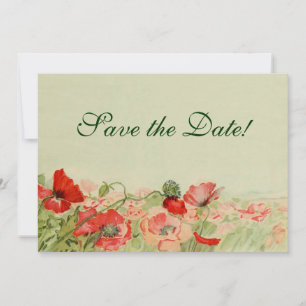 Vintage Wedding, Red Poppies Flowers Save the Date