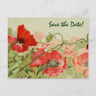 Vintage Wedding, Red Poppies Flowers Save the Date Aankondigingskaart