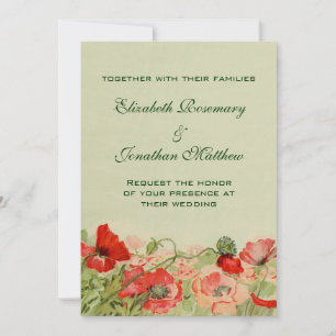 Vintage Wedding, Red Poppy Flowers Floral Meadow Kaart