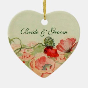 Vintage Wedding, Red Poppy Flowers Floral Meadow Keramisch Ornament