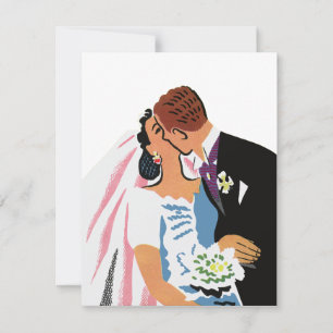 Vintage Wedding, Retro Bride en Groom Kissing