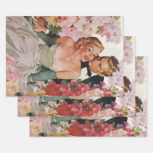 Vintage Wedding, Retro Bride en Groom Passen getro Inpakpapier Vel