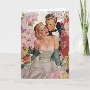 Vintage Wedding, Retro Bride en Groom Passen getro Kaart
