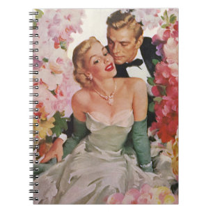 Vintage Wedding, Retro Bride en Groom Passen getro Notitieboek