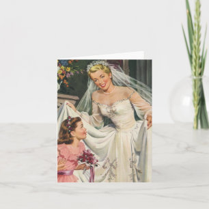 Vintage Wedding, Retro Bride met Bloemenmeisje Kaart