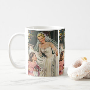Vintage Wedding, Retro Bride met Bloemenmeisje Koffiemok