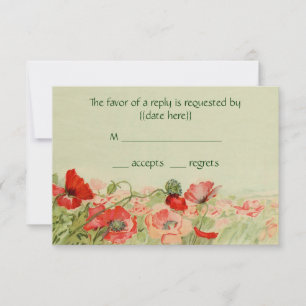 Vintage Wedding RSVP Respons Red Poppy Flowers