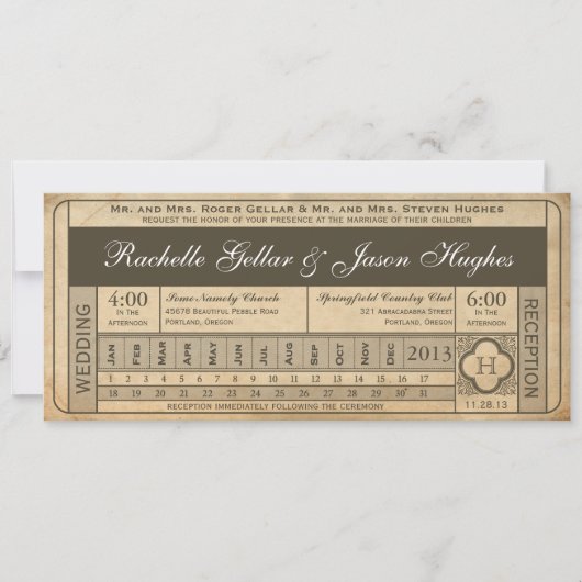 Vintage Wedding Ticket III Punchout Kaart (Voorkant)