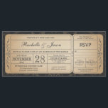 Vintage Wedding Ticket Invitation avec RSVP 3.0<br><div class="desc">Vintage Wedding Ticket Invitation jointe avec RSVP</div>