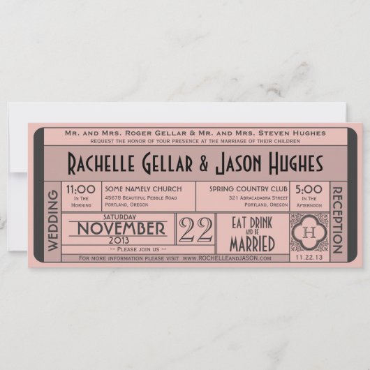 Vintage Wedding Ticket Invitation IV — 40 ans (Devant)