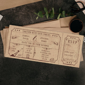 Vintage Wedding Ticket nodigt met verbonden RSVP u Kaart