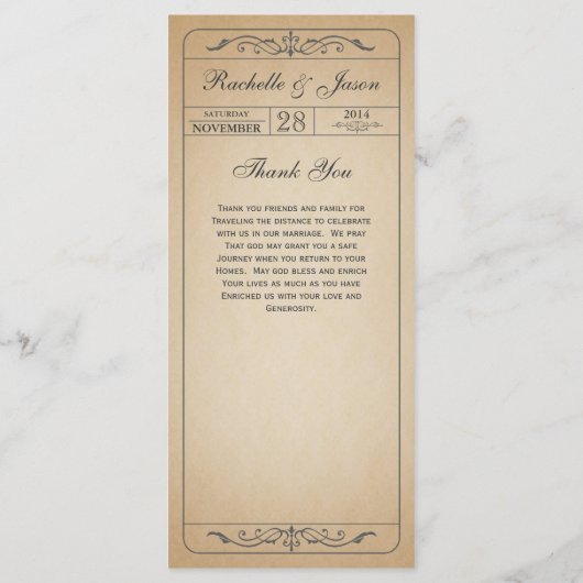 Vintage Wedding Ticket Programma (Achterkant)