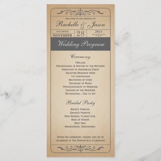Vintage Wedding Ticket Programma (Voorkant)
