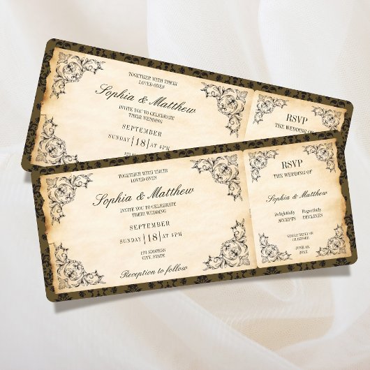 Vintage Wedding Ticket RSVP Baroque Kaart