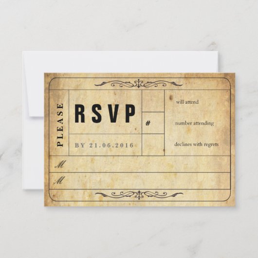 Vintage Wedding Ticket RSVP-kaart RSVP Kaartje (Voorkant)