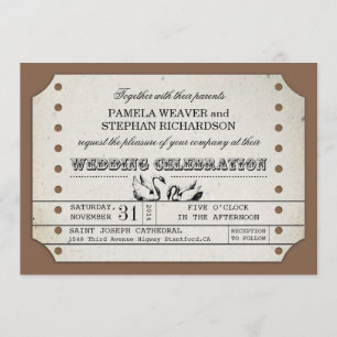 VINTAGE WEDDING TICKET TYPOGRAPHIC INVITEERT KAART