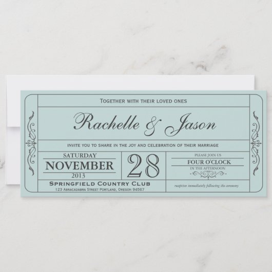 Vintage Wedding Ticket Uitnodiging (Voorkant)