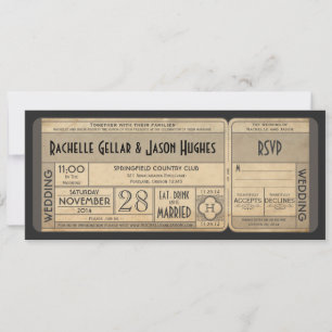 Vintage Wedding Ticket Uitnodiging met RSVP II
