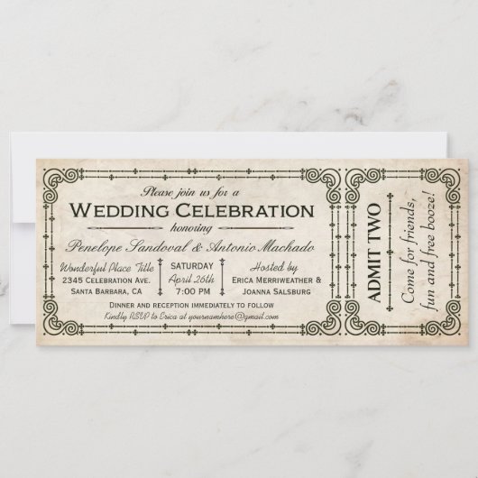 Vintage Wedding Ticket Uitnodigingen I (Voorkant)