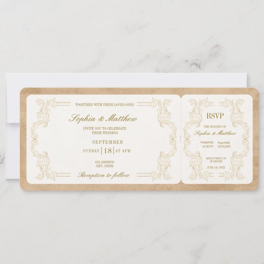 Vintage Wedding Ticket with RSVP Kaart (Voorkant)