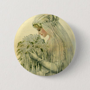 Vintage Wedding, Victoriaans Bride Bridal-portret Ronde Button 5,7 Cm